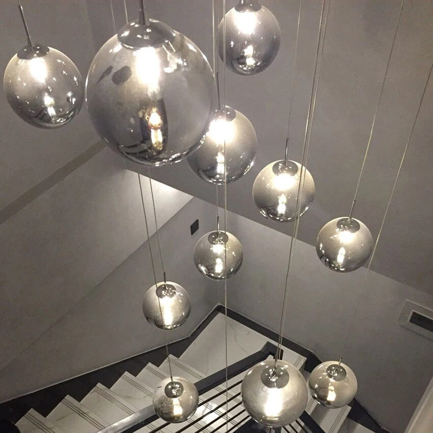 Modern Glass Ball Staircase Chandelier Spiral G4 Lamp