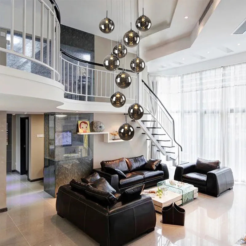 Modern Glass Ball Staircase Chandelier Spiral G4 Lamp