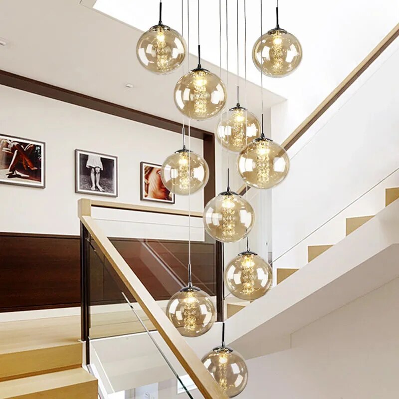 Modern Glass Ball Staircase Chandelier Spiral G4 Lamp