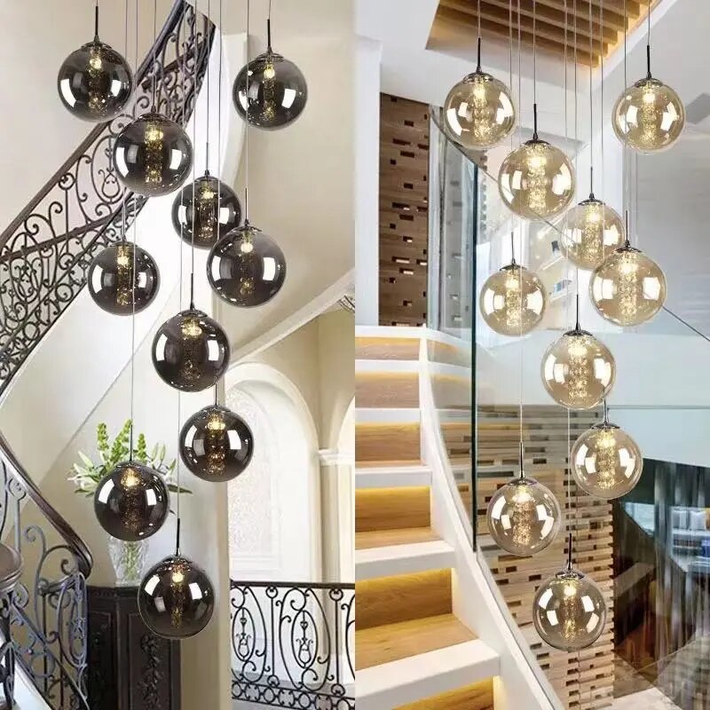 Modern Glass Ball Staircase Chandelier Spiral G4 Lamp