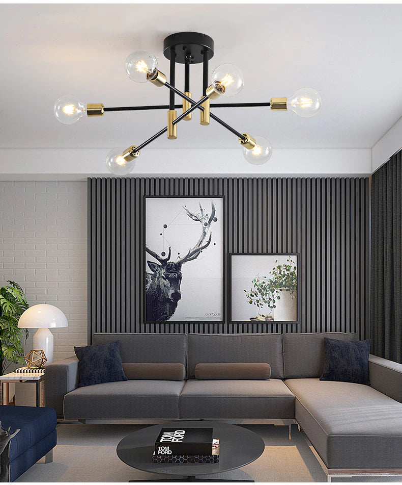 Modern Nordic E27 Black LED Ceiling Chandelier Edison Bulbs Indoor Light Fixtures For Bedroom Living Room Lamp - LightStyl