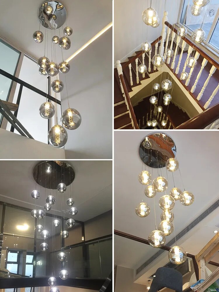 Modern Glass Ball Staircase Chandelier Spiral G4 Lamp